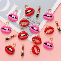 20pcslot diy jewelry accessories mouth lips lipstick zinc alloy jewelry accessories rubber band earrings pendants