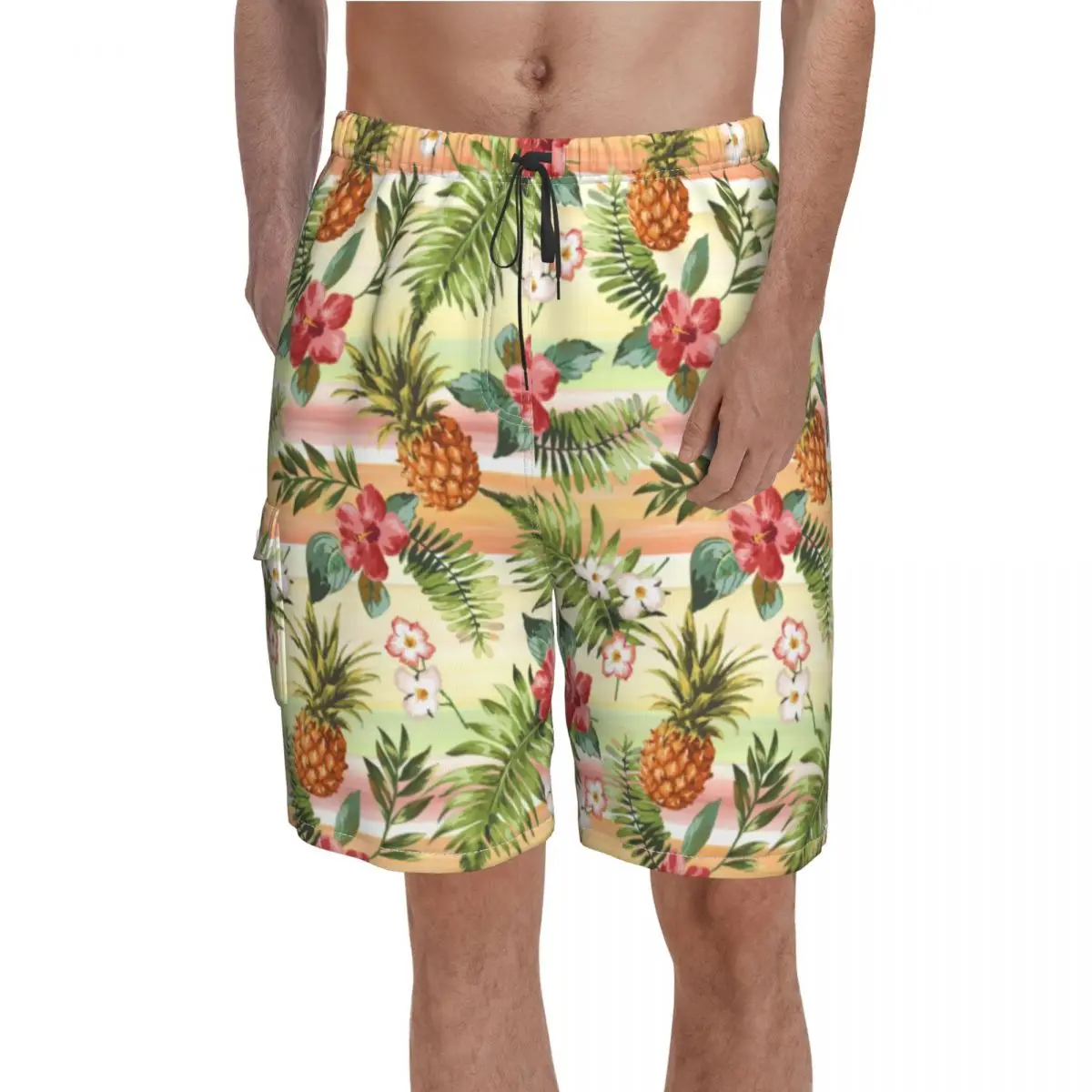 

Tropical Fruit Print Board Shorts Pineapple Floral Stripes Cute Board Short Pants Men Printing Oversize Swimming Trunks Gift