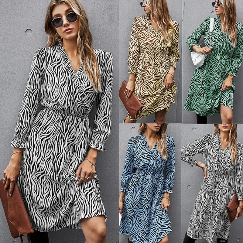 

Женское платье в полоску, с длинным рукавом и принтом