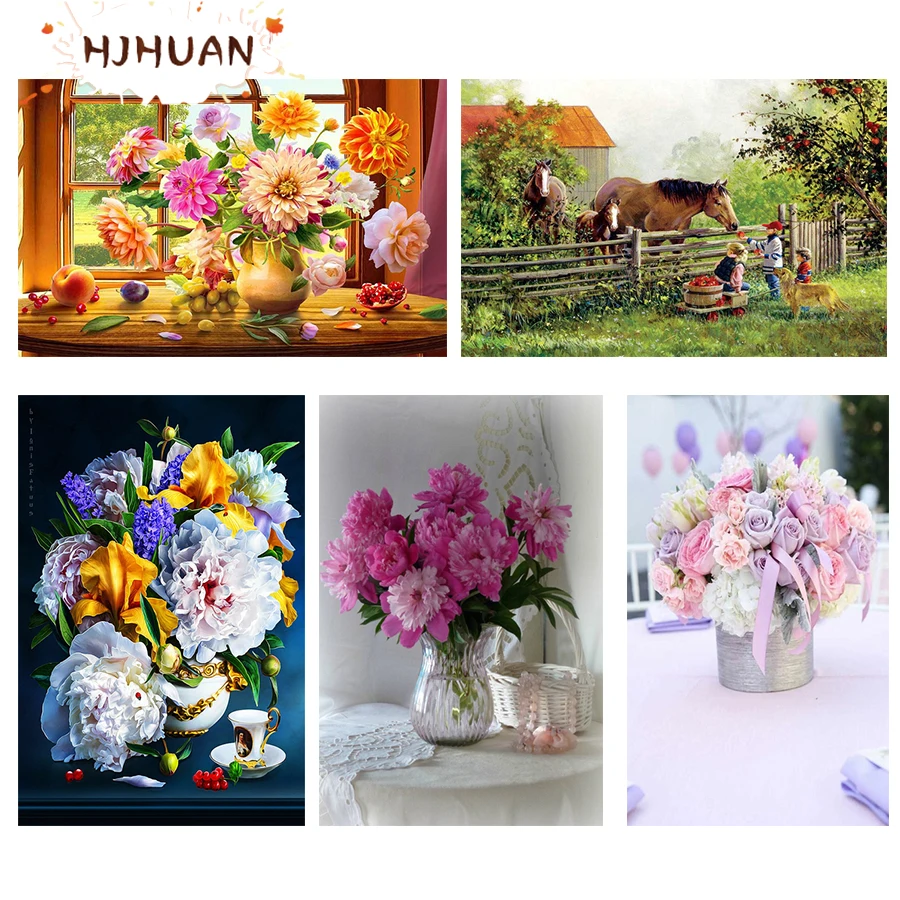 

Алмазная 5D картина «сделай сам», мозаика с изображением цветов, лошадей, круглых квадратных стразы, украшение для дома, подарок на день рождения