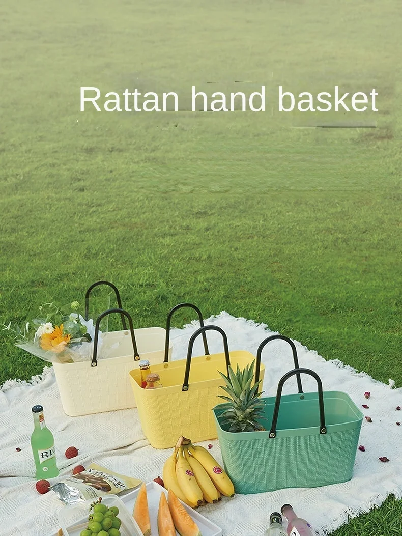 Rattan Picnic Basket Flower Basket Household Essential Shopping Bag Portable Basket Portable Shopping Bag Reusable