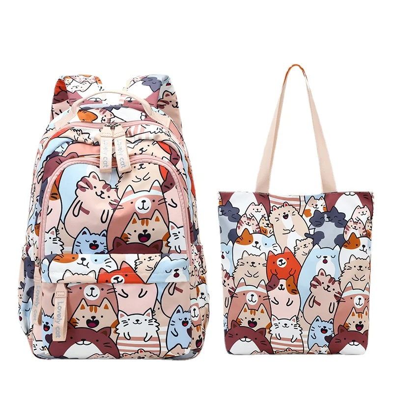 atinfor Brand Waterproof Cat Printing Backpack Set Women Bookbag with Hand Bags Cute School Bag for Teenage Girls