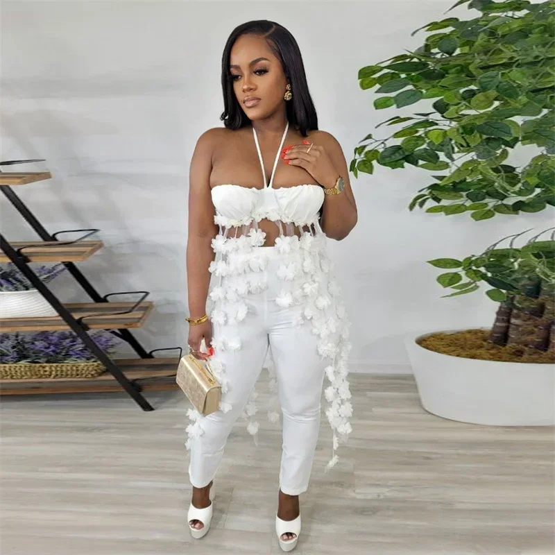 Сексуальный женский комплект из двух предметов Топ без бретелек с цветочной