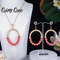 cring coco hawaiian half pearl chain half gold plated zinc alloy jewelry set polynesian samoan earrings for women holiday gifts