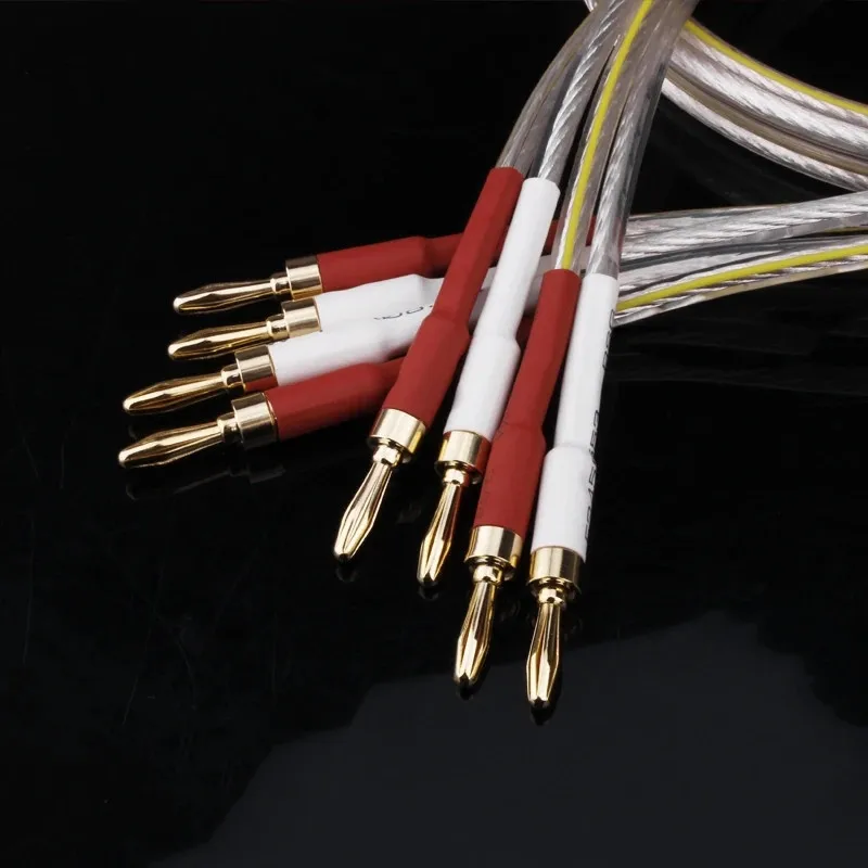 Hifi Silver Plated Speaker Cable 6N OFC Oxygen Free Copper Banana Plug Hi-end Wire Jumper Biwire Amplifier CD Player - купить по