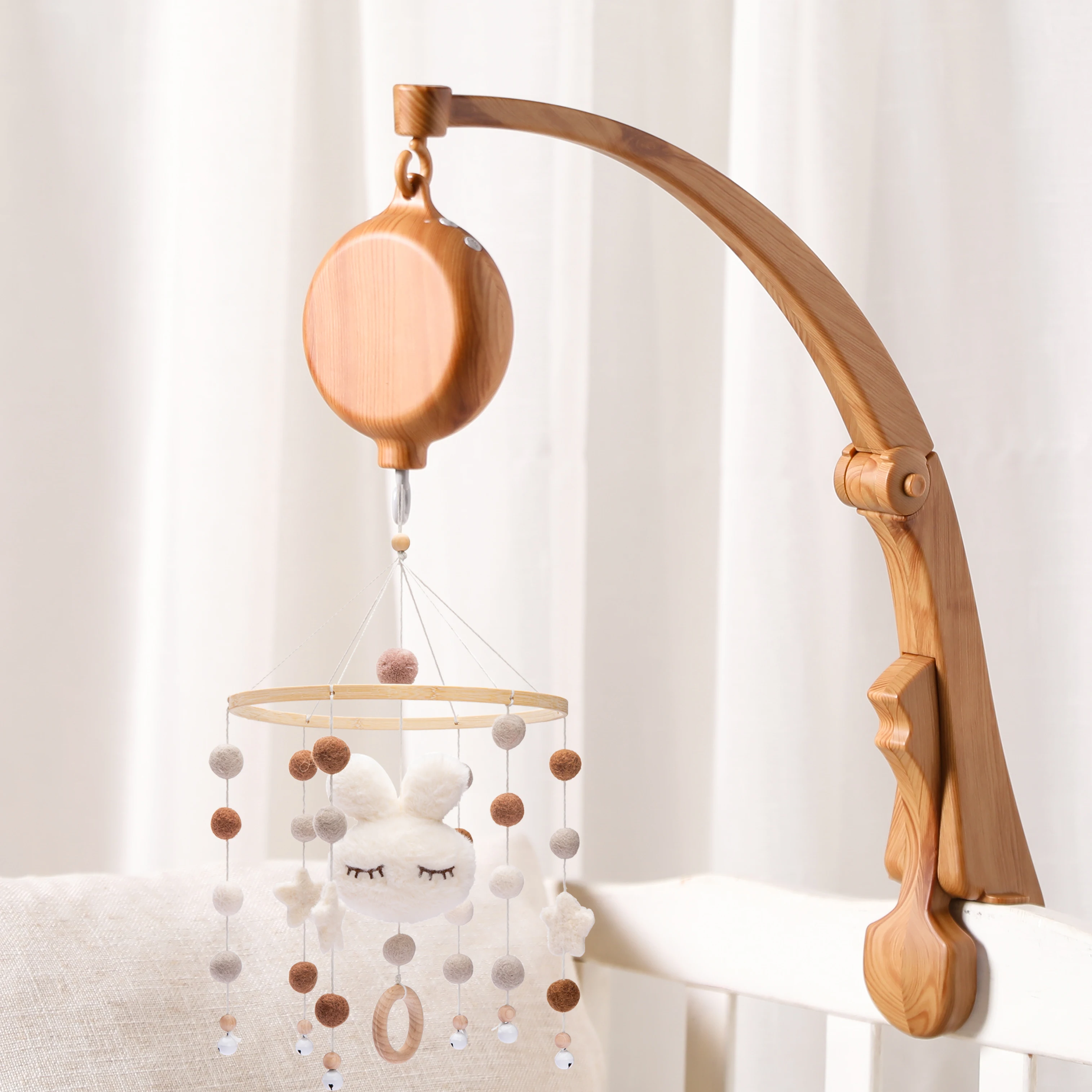 DIY Baby Crib Bed Bell Holder Arm Toy Imitation Wood Grain I