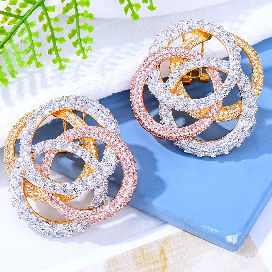 

Kellybola Luxury Attractive Big Round Circles Flower Earrings Full Mirco Paved Cubic Zircon Naija Wedding Earring Jewelry