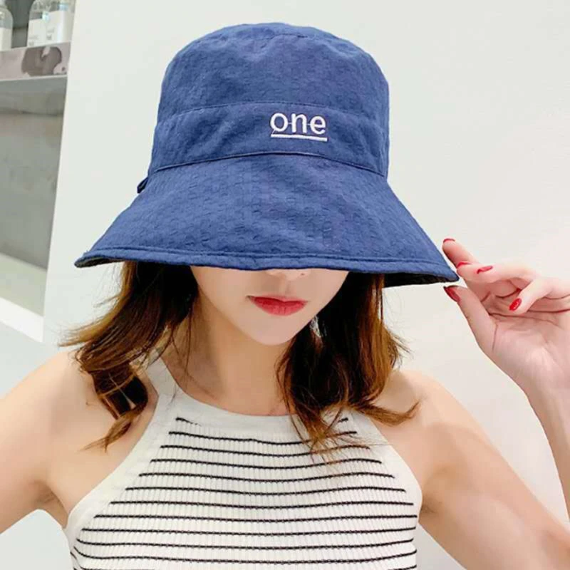 

Cotton Double-Sided Letter Embroidery Fisherman Hat For Women Outdoor Fishing Cap Casual Panama Bucket Cap Sunscreen Sun Cap