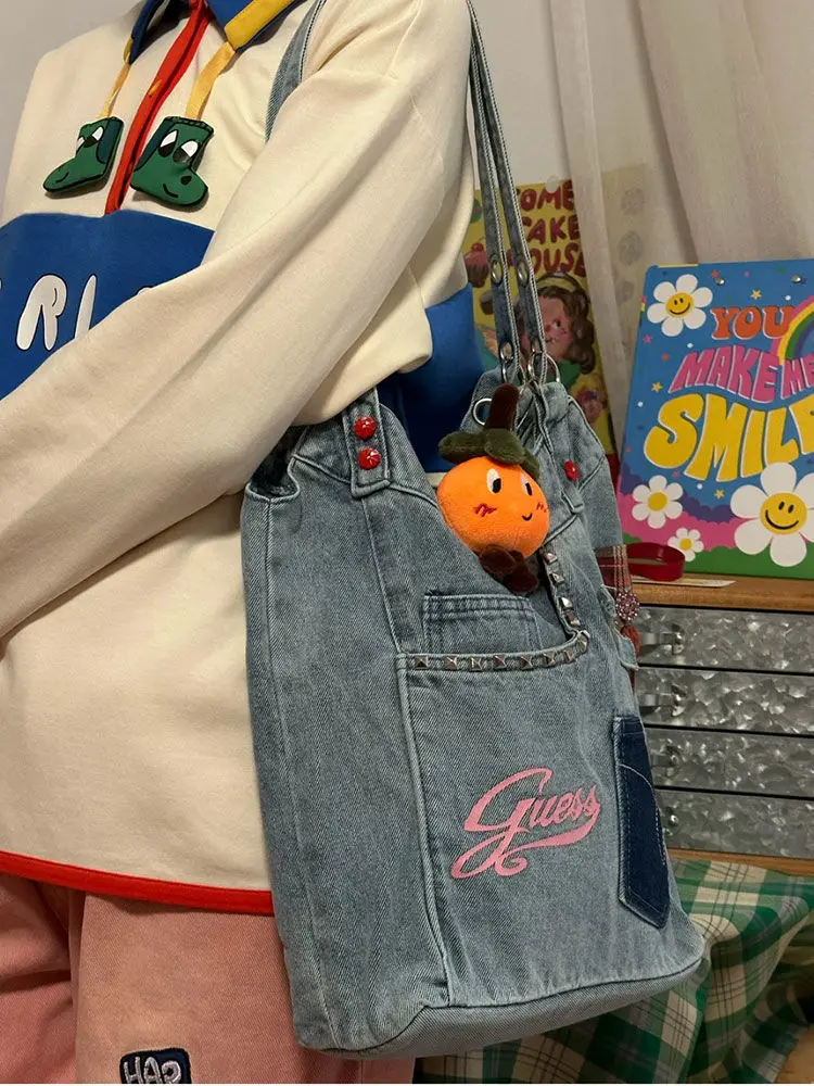 Женская джинсовая сумка-тоут JIAERDI в стиле Харадзюку шикарная вместительная