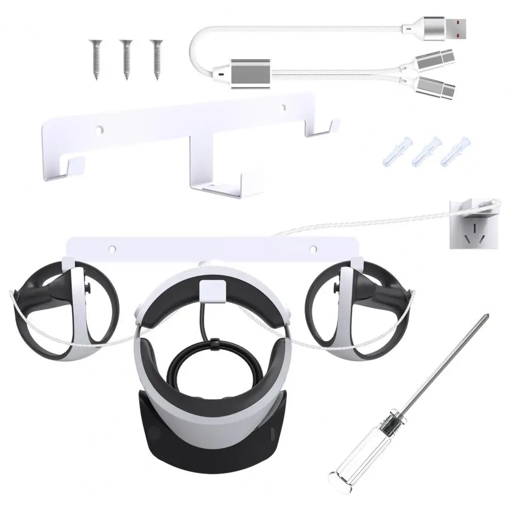 

Storage Stand Set Convenient 2-in-1 Easy Operation Storage Bracket Headset Hook with Charging Cable