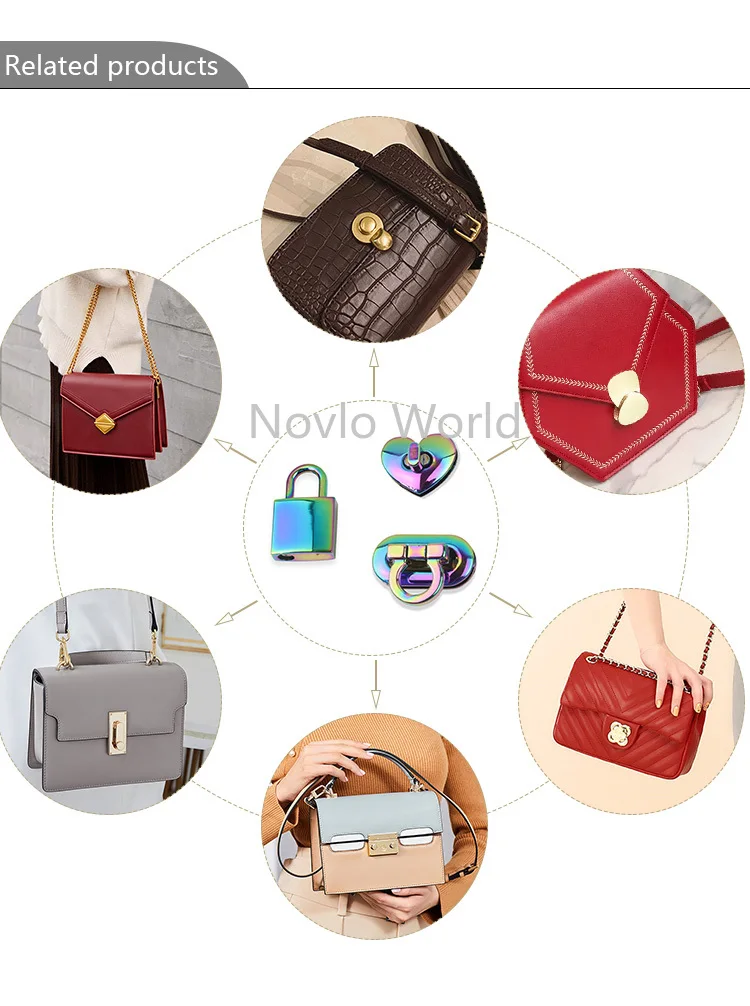 10-20pcs 3 Size Rainbow Custom Metal Purse Hardware Leather Crossbody Wallet Turn Twist Clasp Heart Lock For Women Bags