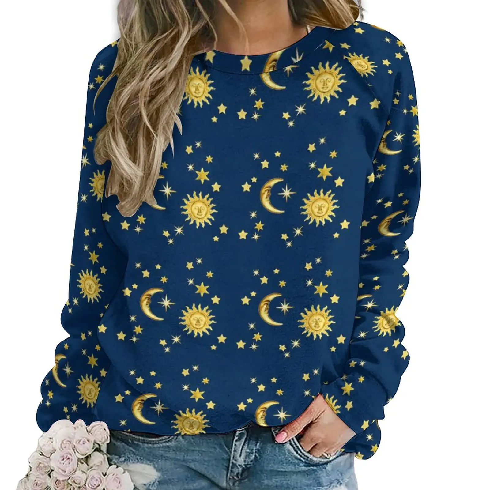 

Весенние повседневные толстовки Sun Moon со звездами, симпатичная толстовка с принтом и длинным рукавом, дизайнерские толстовки оверсайз в уличном стиле