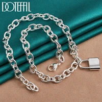 doteffil 925 sterling silver square lock pendant necklaces 18 inch chain for man women love wedding party jewelry