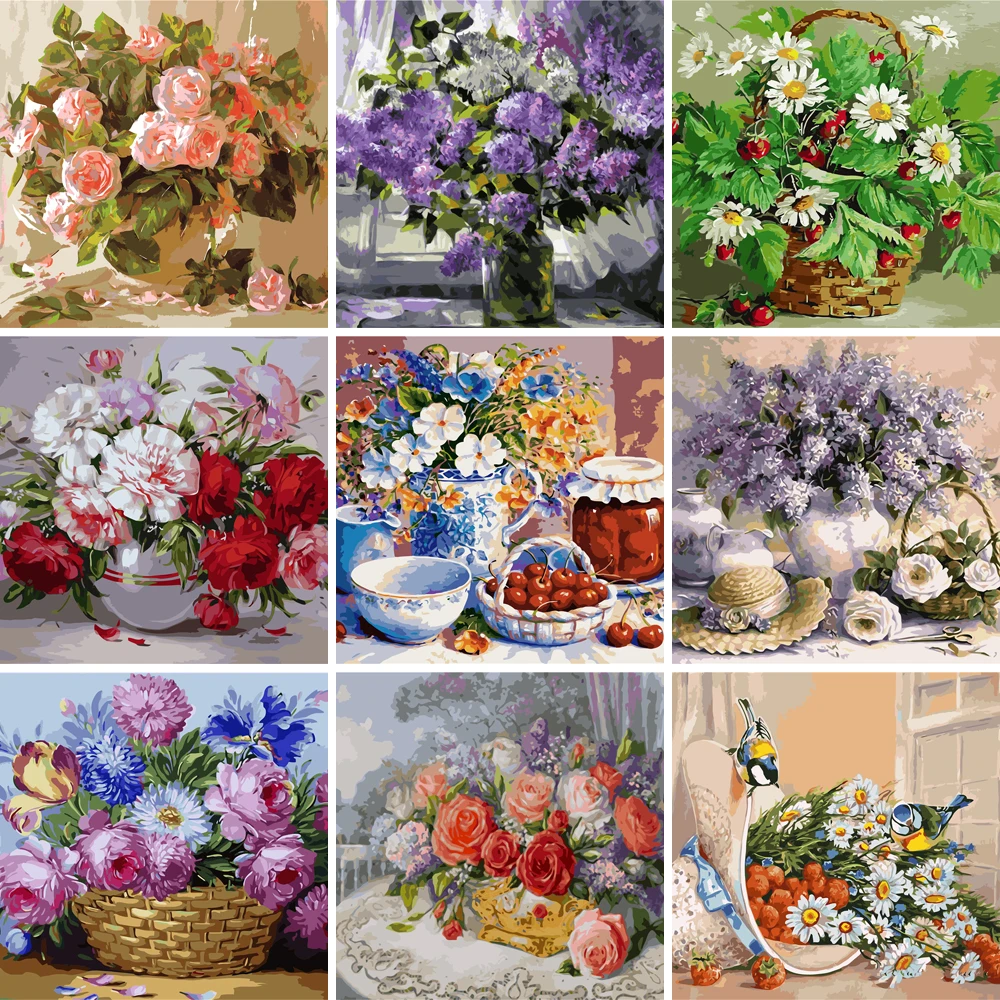 

DIY Painting By Numbers Flower Rose Daisy HandPainted Oil Painting Drawing On Canvas Kill Time Unique Gift Home Decoration