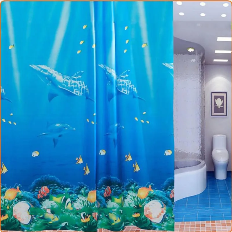 

New Classic Blue Dolphin Waterproof PEVA Thicken Bathroom Bath Shower Curtain with 12 Hooks Rings Home Decor 180 X 180cm