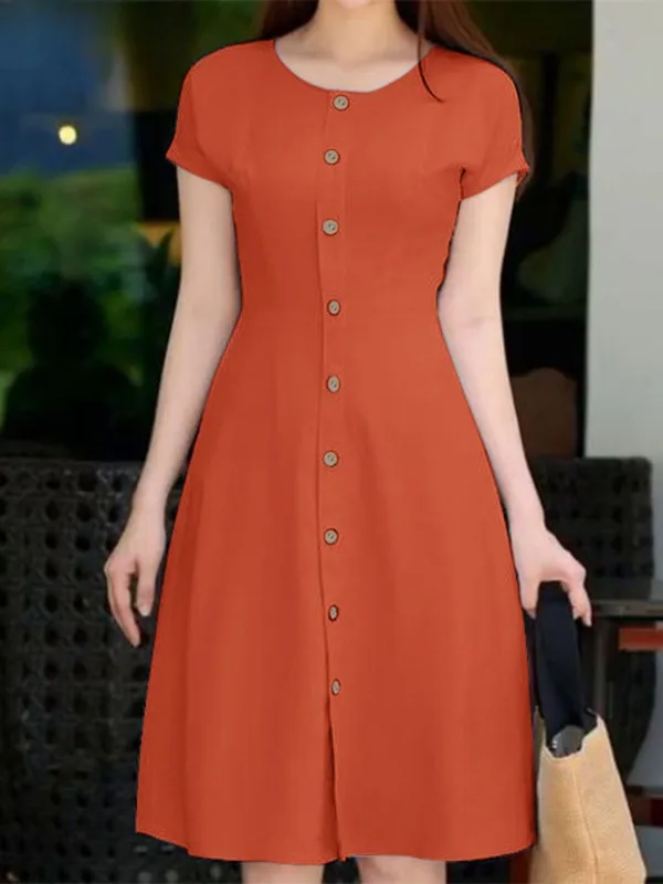 

Женское винтажное платье-трапеция до колена, однотонный Повседневный Сарафан с коротким рукавом, модель 2023 в офисном стиле на лето