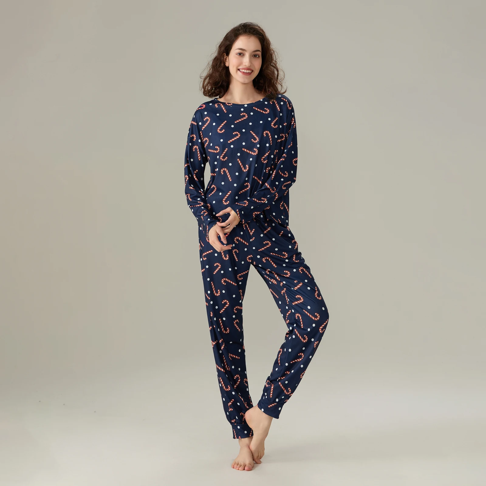 Рождественский пижамный комплект для женщин осенне-зимняя домашняя одежда с