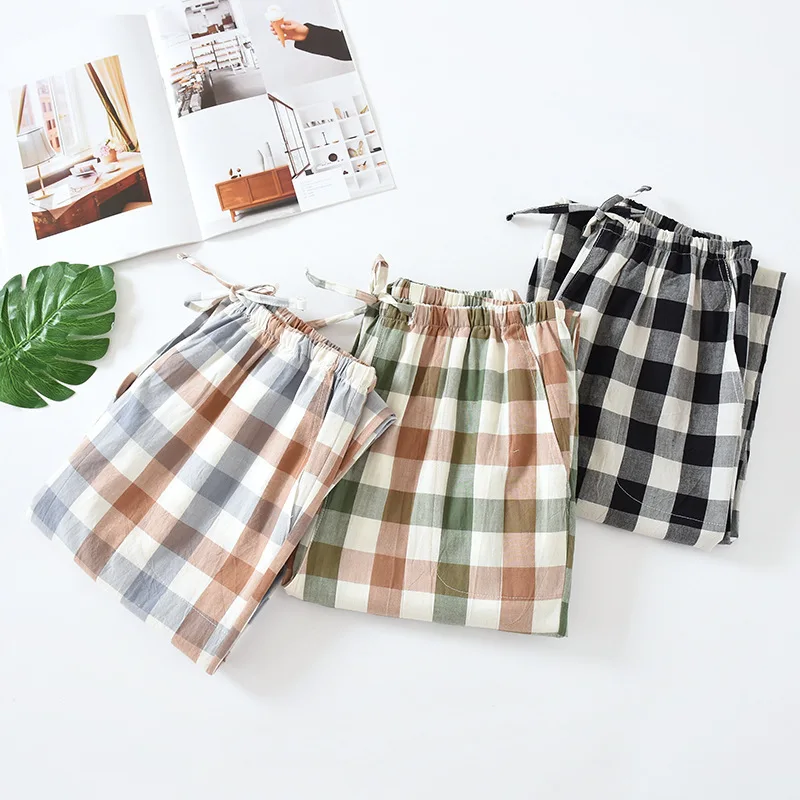 Pajamas Women's Cotton Plaid Universal for Seasons Thin Section with Side Pockets Can Be Worn Outside Home Pants Casual Trousers