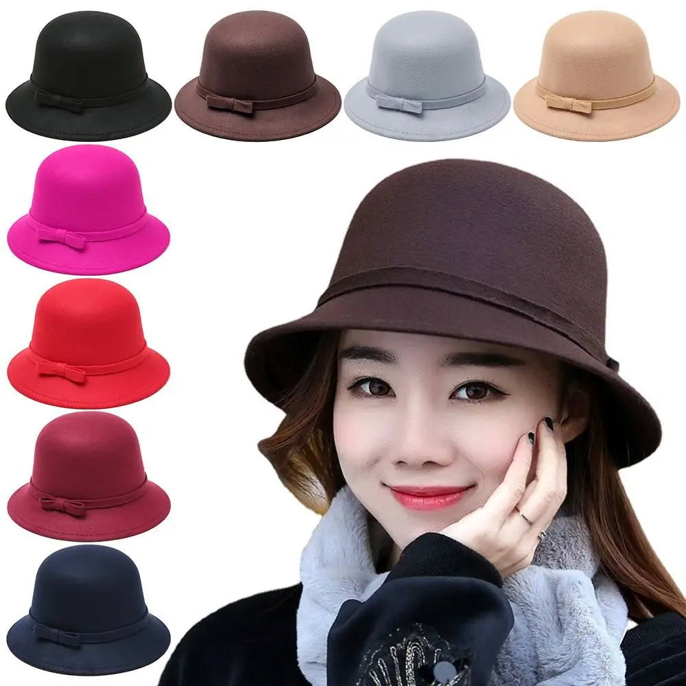 

Fisherman Cap Elegant Women Vintage Retro Hat Church Bowler Cloche Hats Wool Felt Bucket Cap Autumn Winter Warm Hat