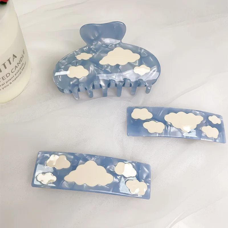 

Blue Sky Hair Clips for Hair Clip Stitching Acetic Acid White Clouds Accessories Girls Women Accessory Korean New Headwear