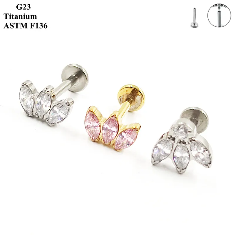 

G23 Earrings Titanium Piercing Jewelry Inlaid With 3 Horse Eye Zircon Classic Fashion Female Korean Ear Cartilage Nails