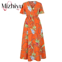 mizhiyu womens dresses summer 2022 sexy v neck floral print boho beach dress ruffle short sleeve a line mini dress vestido