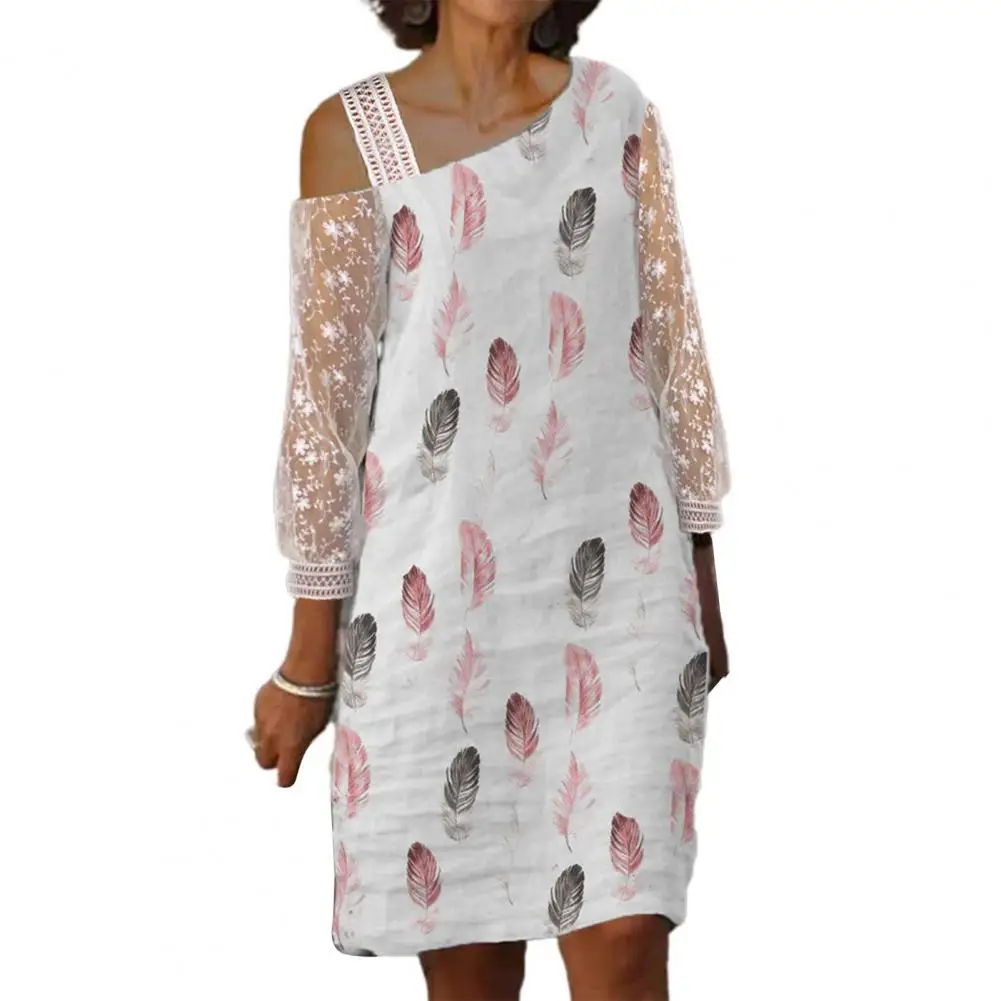 Женское платье на одно плечо летнее из сетчатой пряжи с рукавом 2024 и цветочным