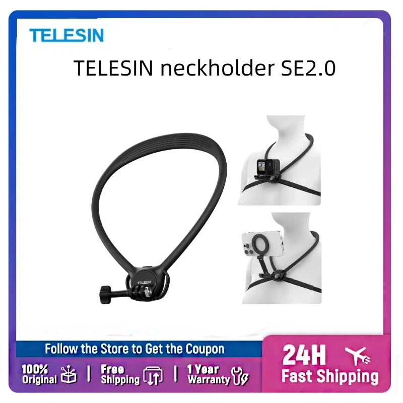 Фото Крепление на шею TELESIN 2 в 1 для экшн-камер GoPro, Insta360, DJI и смартфонов, с поддержкой нагрудного ремня №1