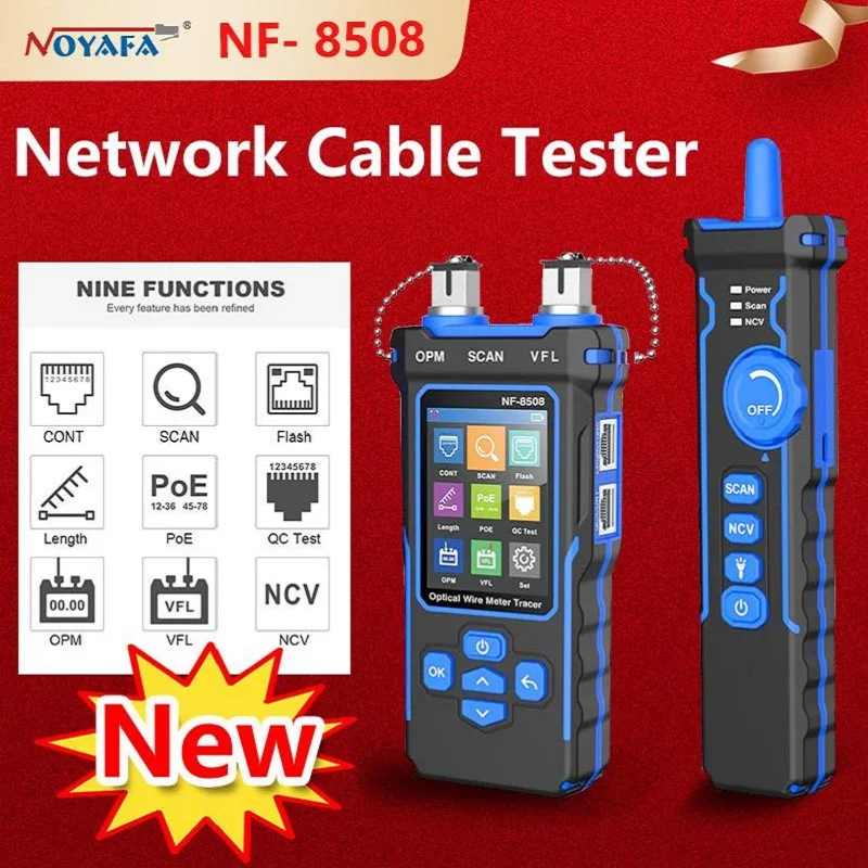 

NOYAFA NF-8508 Network Cable Tester Optical Power Meter Ethernet Tracker RJ11 RJ45\POE\CAT5 CAT6/Length Measurement