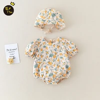 0 12m newborn smock floral romper baby girls lovely short sleeves cotton jumpsuit gift hat toddler infant baby clothes outfit