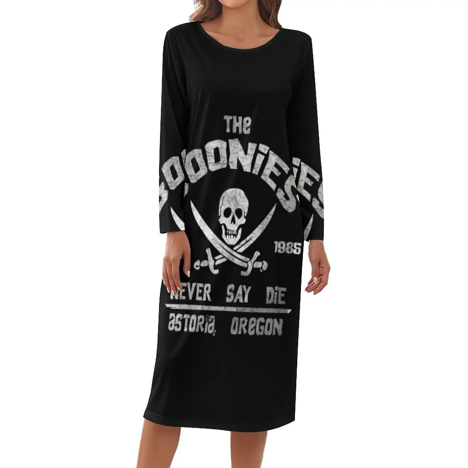 

Goonies Pajamas Long-Sleeve Never Say Die Print Kawaii Dress Female Casual Sleepwear O Neck Pattern Pajama