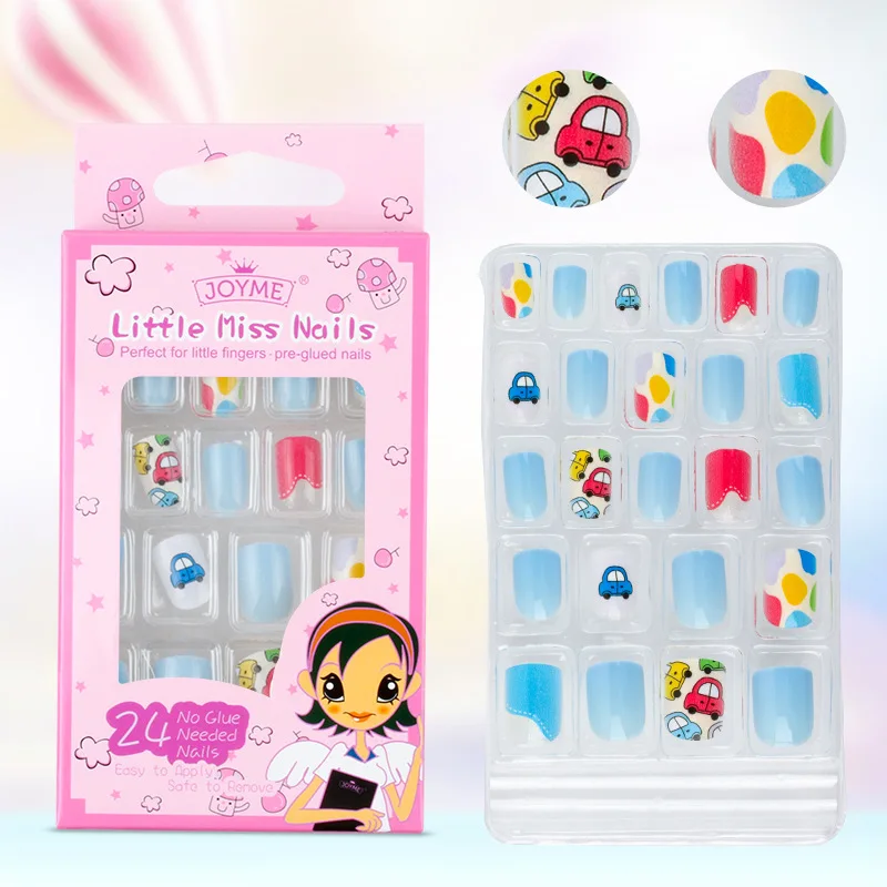 

24PCS/Set Candy fake Nails Tips Children Cartoon Full Cover Kid Glue Self False Nails Art for Girls Manicure Tips Nail Decor