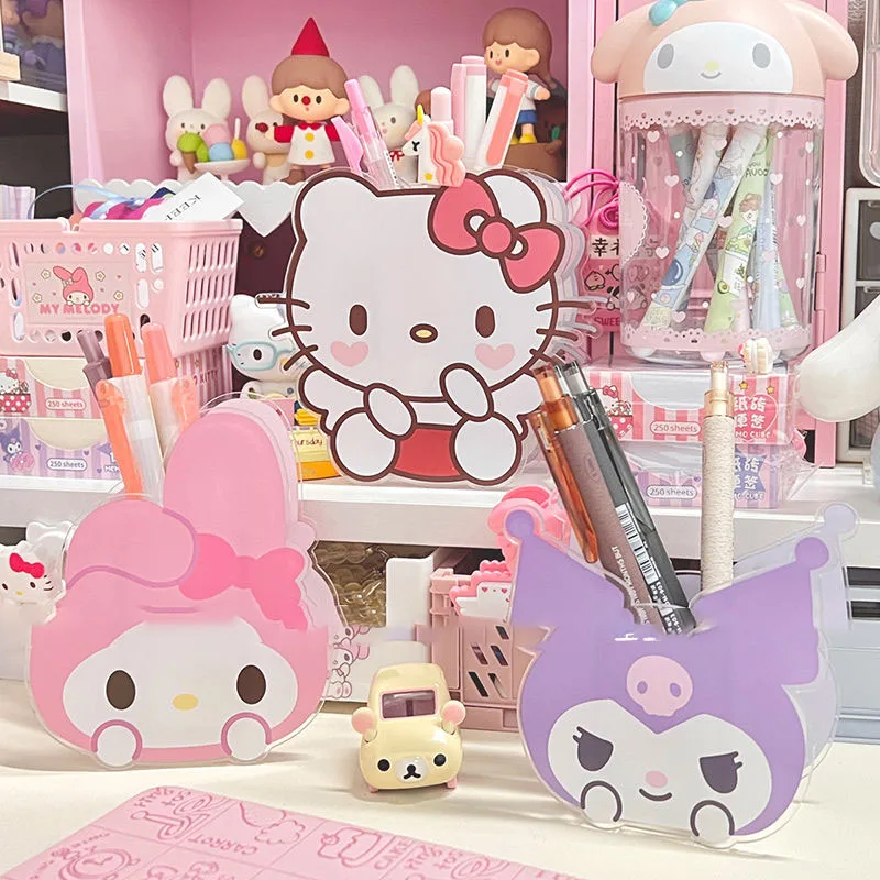 

Kawaii Sanrio Hellokitty держатель для ручек Mymelody Милая прозрачная коробка для хранения студенческие канцелярские принадлежности для макияжа кисточк...