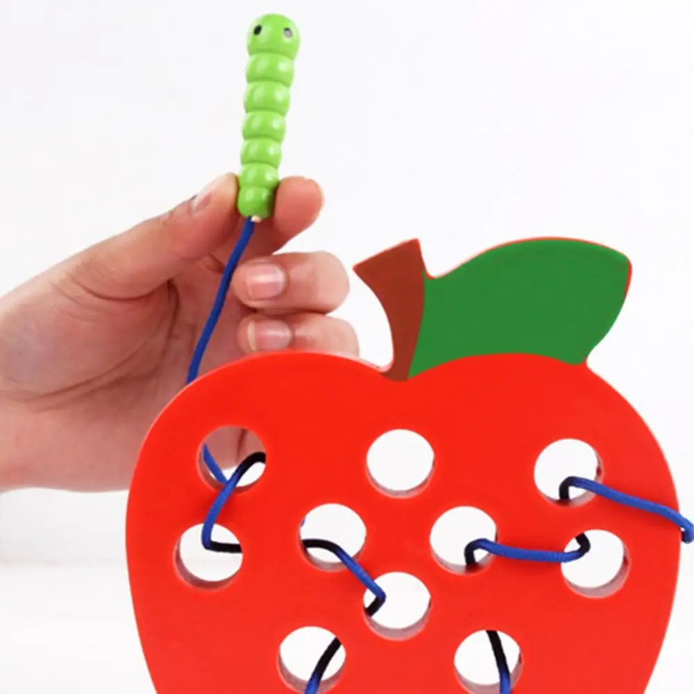 

Wooden Gift Toy Strawberry Fruit Lacing Puzzle Threading Early Learning Kids Gift