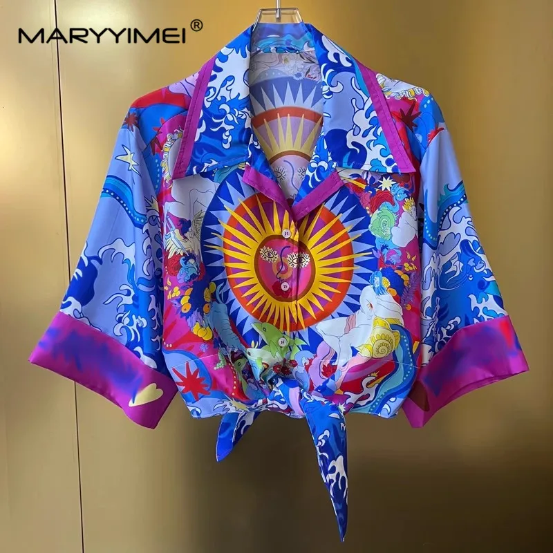 Модный летний женский костюм MARYYIMEI шелковая свободная короткая рубашка с