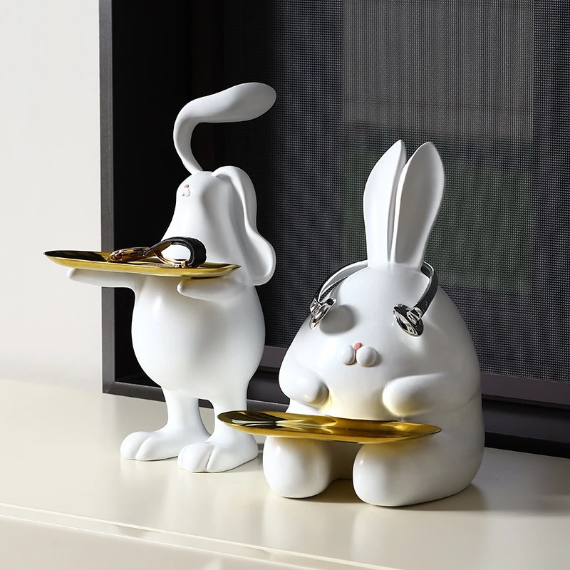 

Home Decor Art Abstract Bunny Statue Tray Decoration Ornaments Living Room Decoration Kawaii Room Decor Cosmetic Key Storage