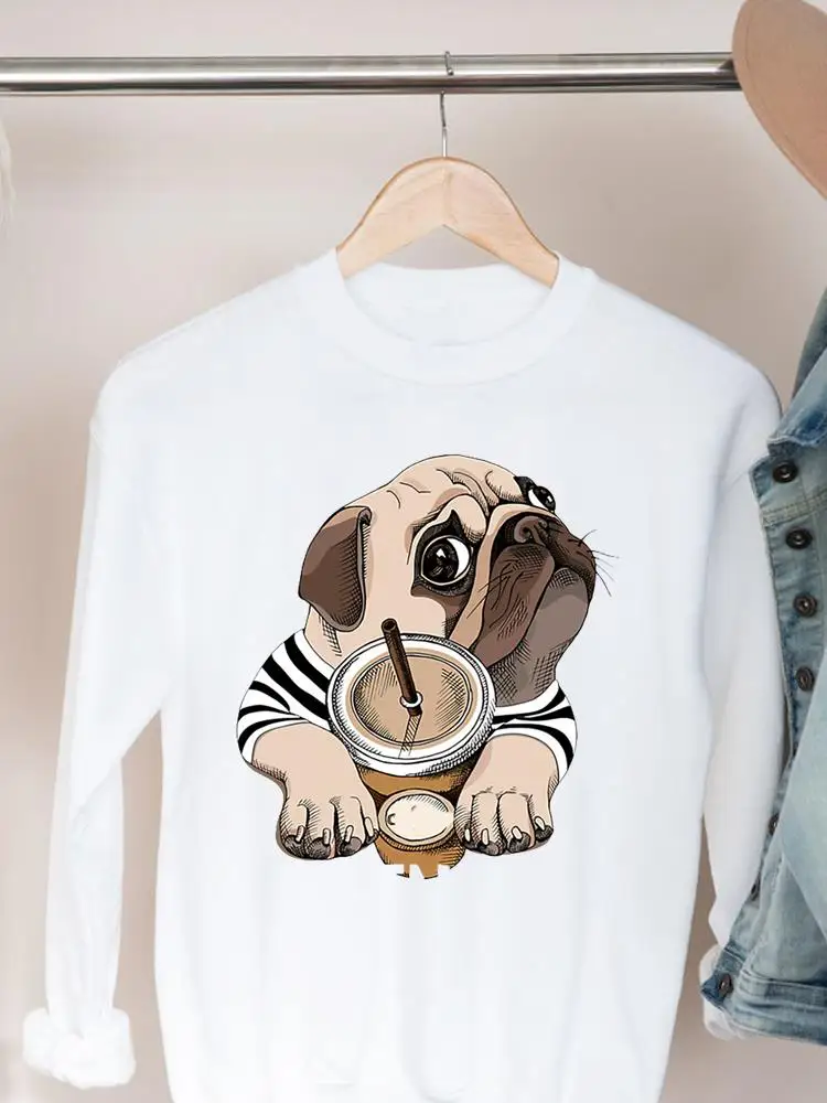 

Casual Clothing Dog Coffee Love Sweet 90s Fashion Pullovers For Women Print Autumn Fall Spring Lady Female Graphic Sweatshirts