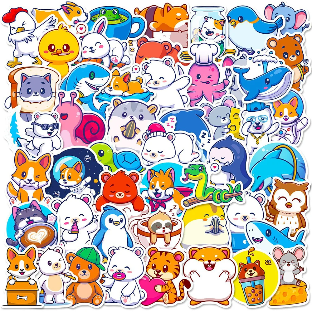 

10/30/50pcs Cute Cartoon Animal Stickers Decals Kids Toy Laptop Phone Motorcycle Suitcase Notebook Guitar Car Decoration Sticker