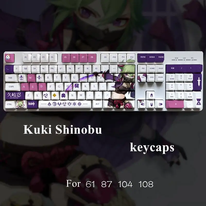 

108 клавиш игры Genshin Impact тематическая клавиатура Kuki Shinobu PBT Материал Вишневый профиль клавиши DIY механические аксессуары для клавиатуры