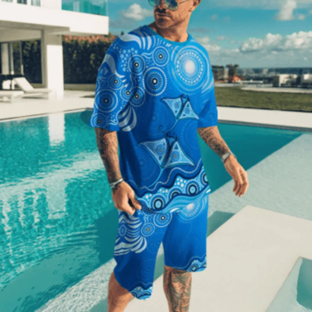 Men's Shorts and T Shirt Set Outfits Outdoor Street Short Sleeve 3D Print Clothing Graphic Prints Technology Crew Neck 3D Print