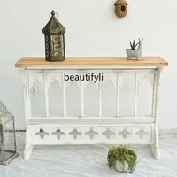 zqFrench-Style European-Style Soft Furniture Retro Console Tables Wooden Distressed Wall Corridor American-Style Storage Rack
