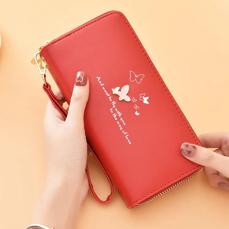 

Fashion Double Zipper Wallets Women's Long Purse Coin Cards Holder Ladies PU Leather Fashion Wristlet Clutch Cellphone Money Bag