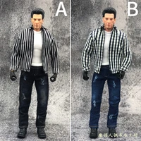 112th male soldier trendy plaid shirt vest jeans suit model no body fits 6 inch action body doll