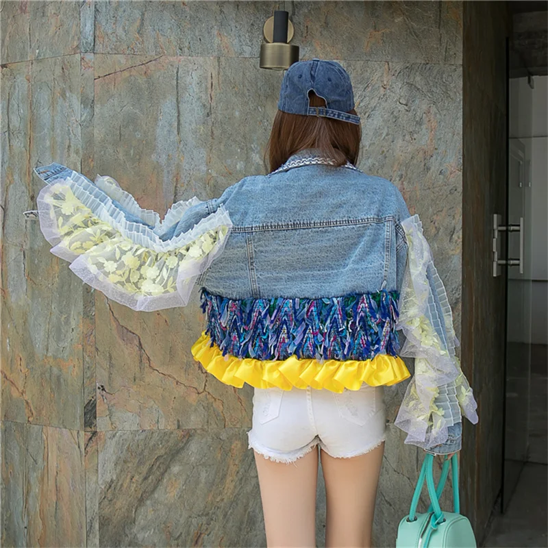 Женская короткая джинсовая куртка Весенняя Повседневная с длинным рукавом и