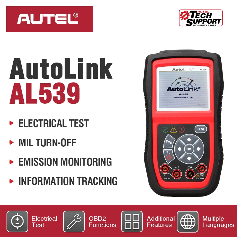 

Сканер Autel AutoLink AL539 OBDII CAN, Электрический тестовый инструмент, считыватель кодов, автомобильный детектор OBD 2, диагностический сканер PK AL539B AL519