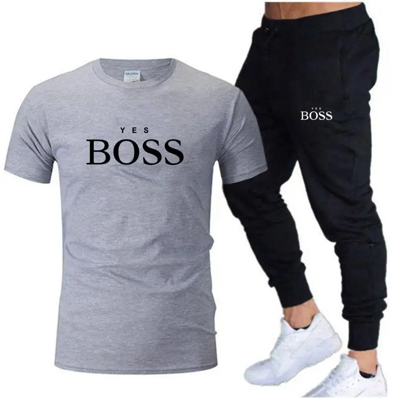 Men's Shirt Tracksuit Two Pieces Sets Men Casual Fitness Sport Suit Short Sleeve T Shirt+Trousers Men's Casual Sportswear Suits