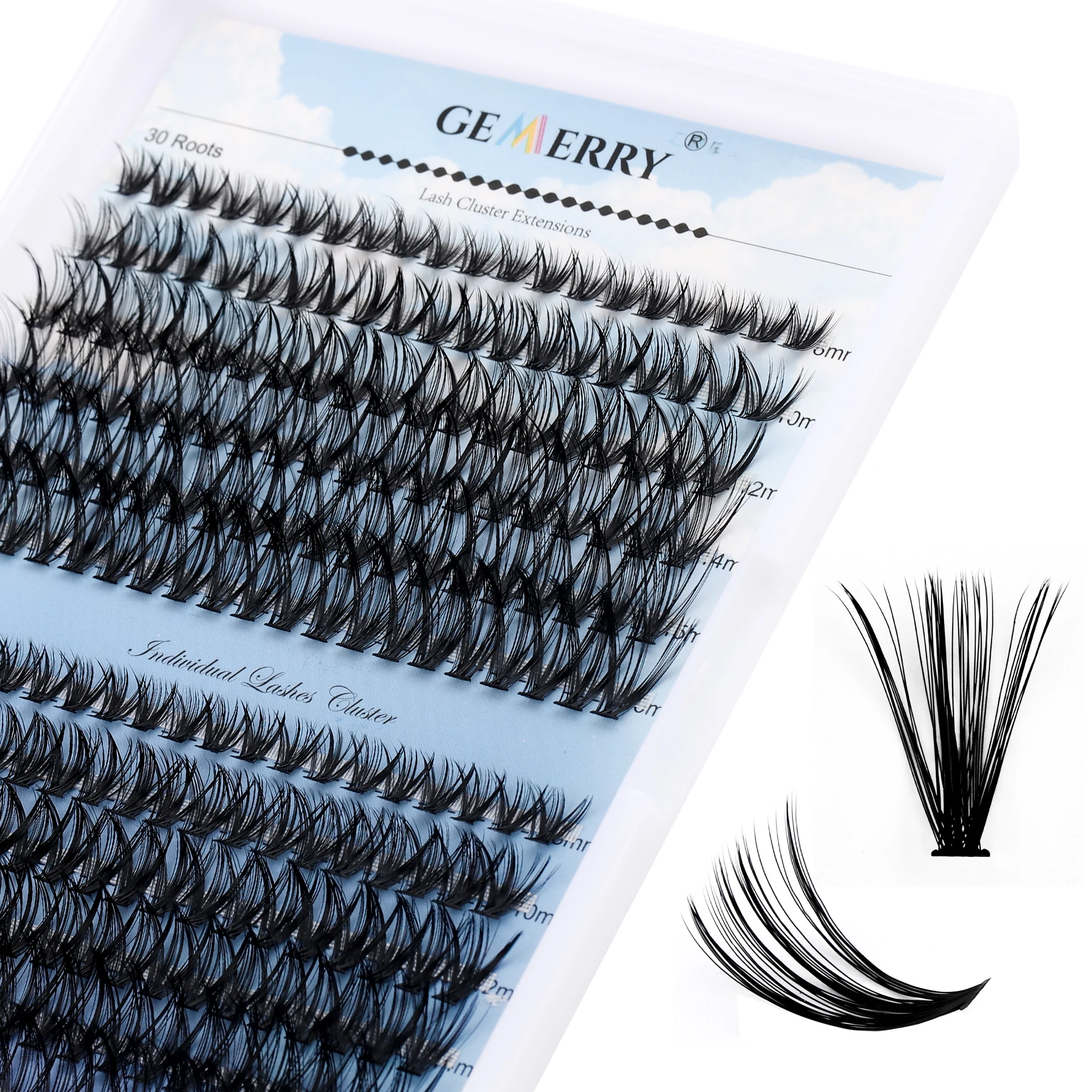 Gemerry Hot Melt Individual Lashes 240 pcs Large Tray 30P/40P D Curl Mix 8-16mm DIY Clusters Cosplay Lashes Extension