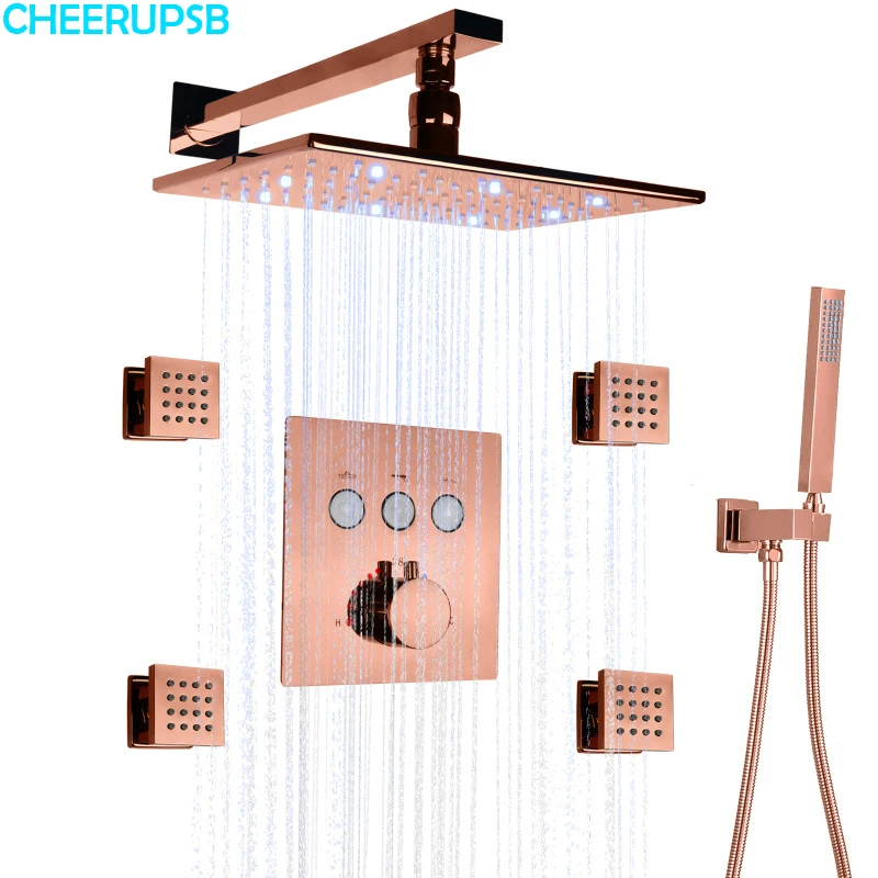Душевая система розового золота со скрытым креплением смеситель для горячей и