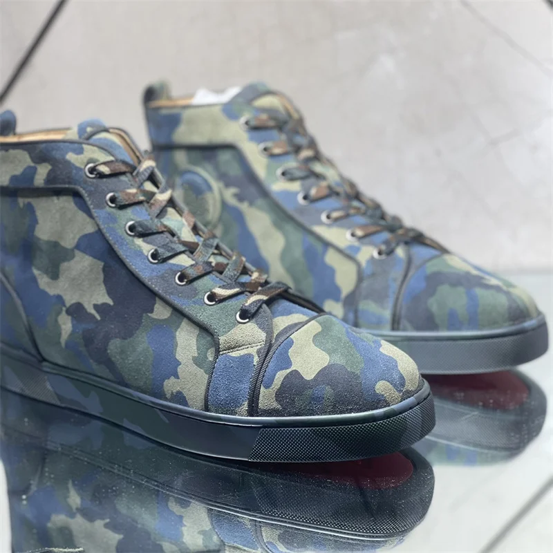 

High Top Contracted Style Camo Modelling Red Bottom Fashion Shoes Men Leather Women Diamond Nails Casual Flat Shoes Loafers Snea