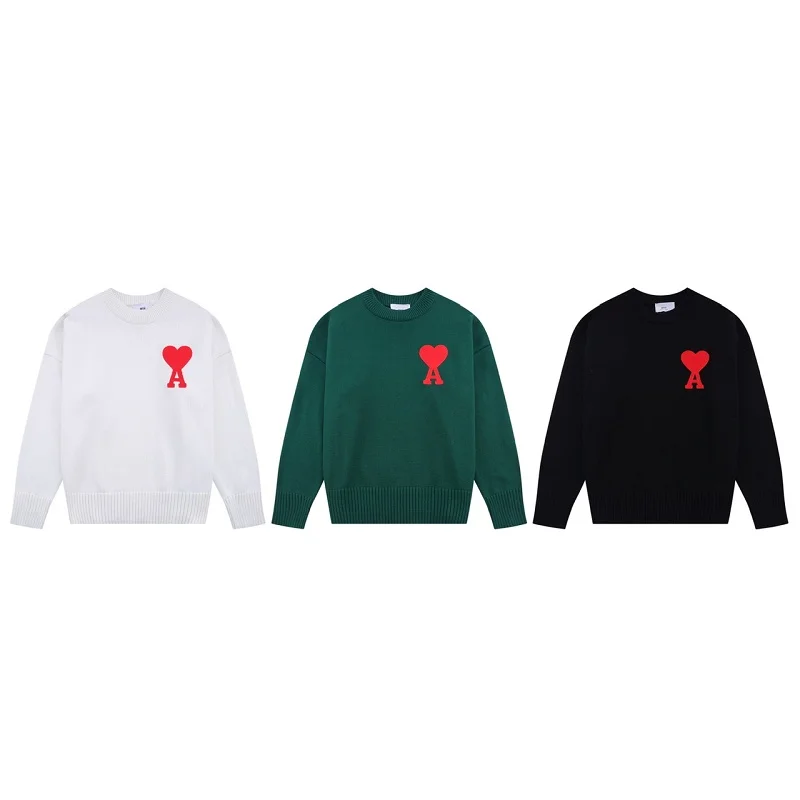 

Winter 2022 New Red Heart Wool Men's Sweater Round Neck Oversize Pullover Hoodie High Quality Wool Men's Pullover Women's Top